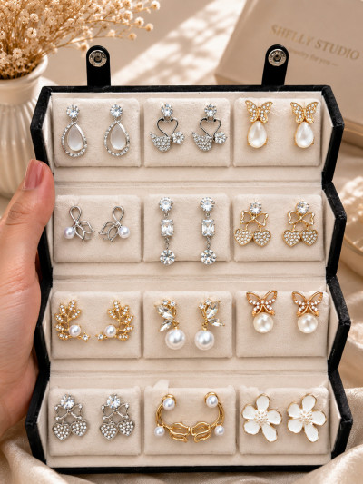 Shelly studio 2 Pair Korean Stud & Drop Earrings Combo Set for Women | Alloy Drops & Danglers, Cuff Earring, Plug Earring, Earring Set