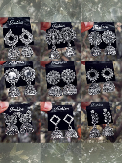 JV CREATION ANY 6 Latest Designer Jhumki Silver Earrings Set Comb...