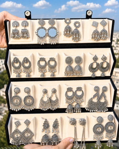 UrbanKiwi 16 Pair Oxidized Jhumka Box for Her | Jhumki Earrings Collection with Foldable Alloy Jhumki Earring, Drops & Danglers, Earring Set