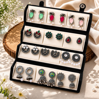 UrbanKiwi 12 Pairs Jhumka Earrings with Folding Box |Alloy Hoop Jhumki Huggie Stud Earring Alloy Jhumki Earring, Stud Earring, Drops & Danglers